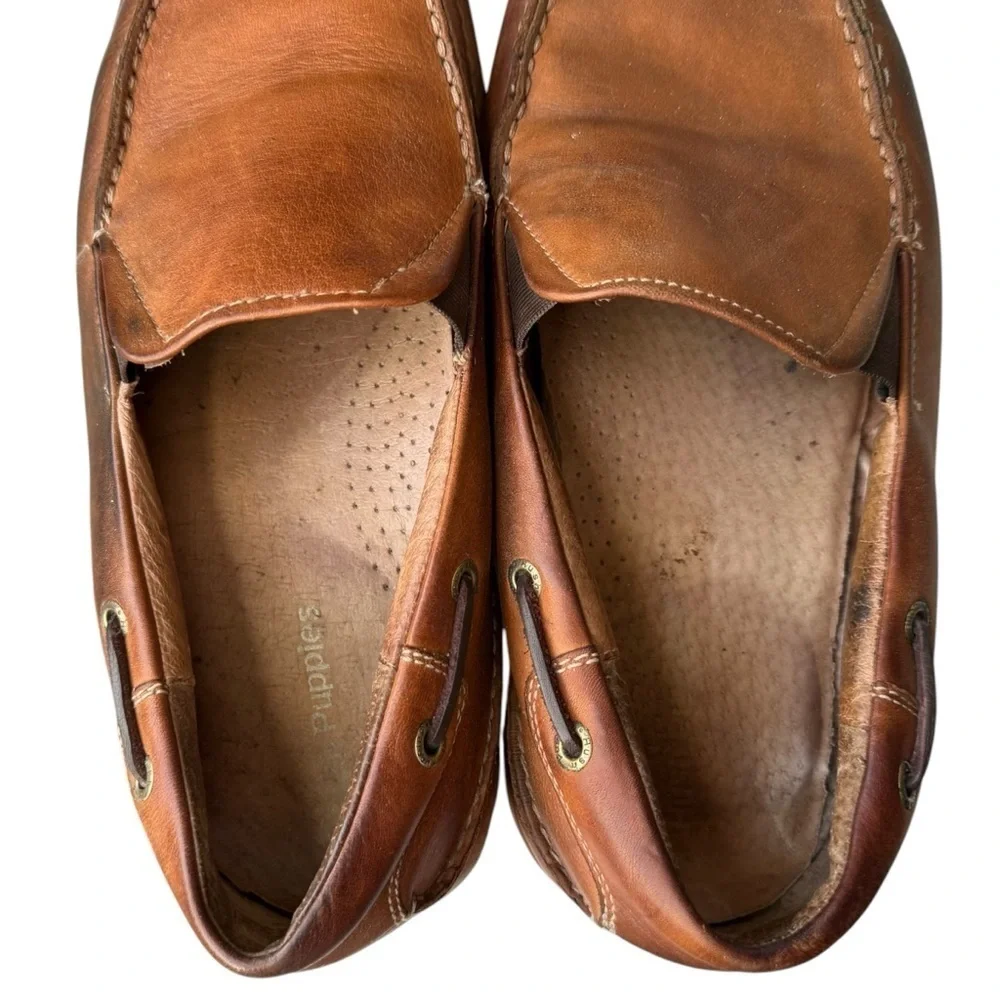 Hush Puppies Men’s Nassau Tan Slip On Leather Loafers Casual Shoes Size 9.5